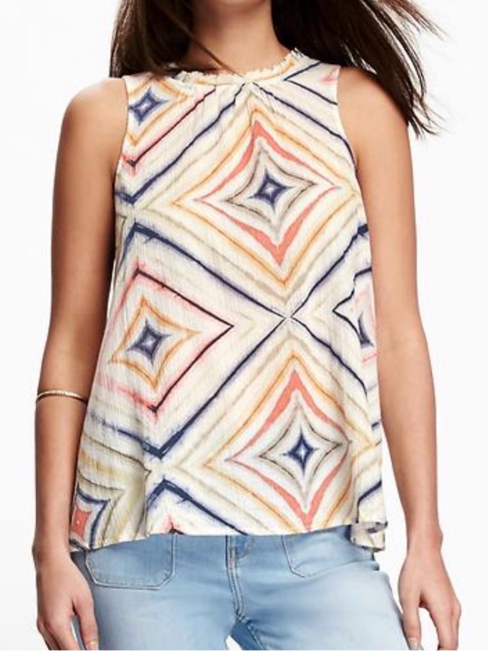 Old Navy Swing Top Geometric Tie Dye Sleeveless Tank Raw Edge Size S